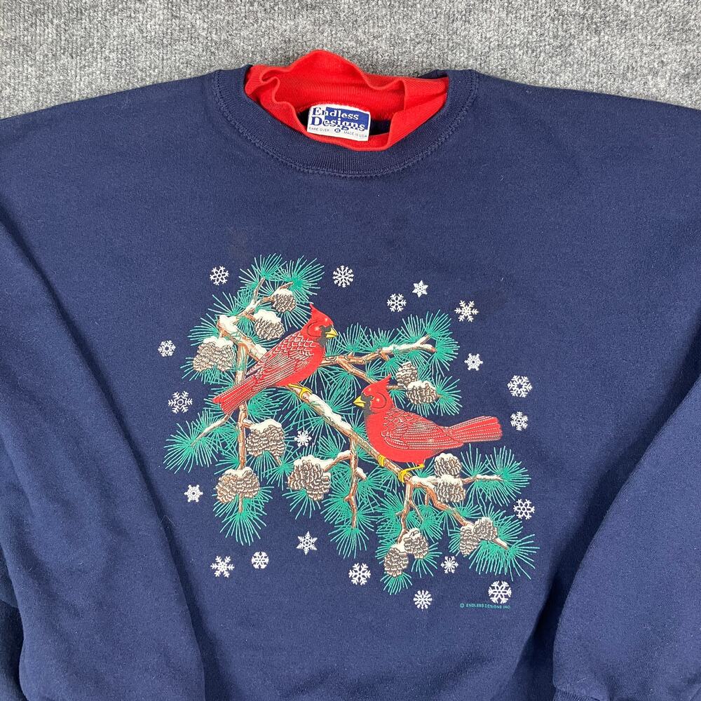 Endless Designs Sweatshirt Womens XL Navy Cardinal Christmas Snowflake